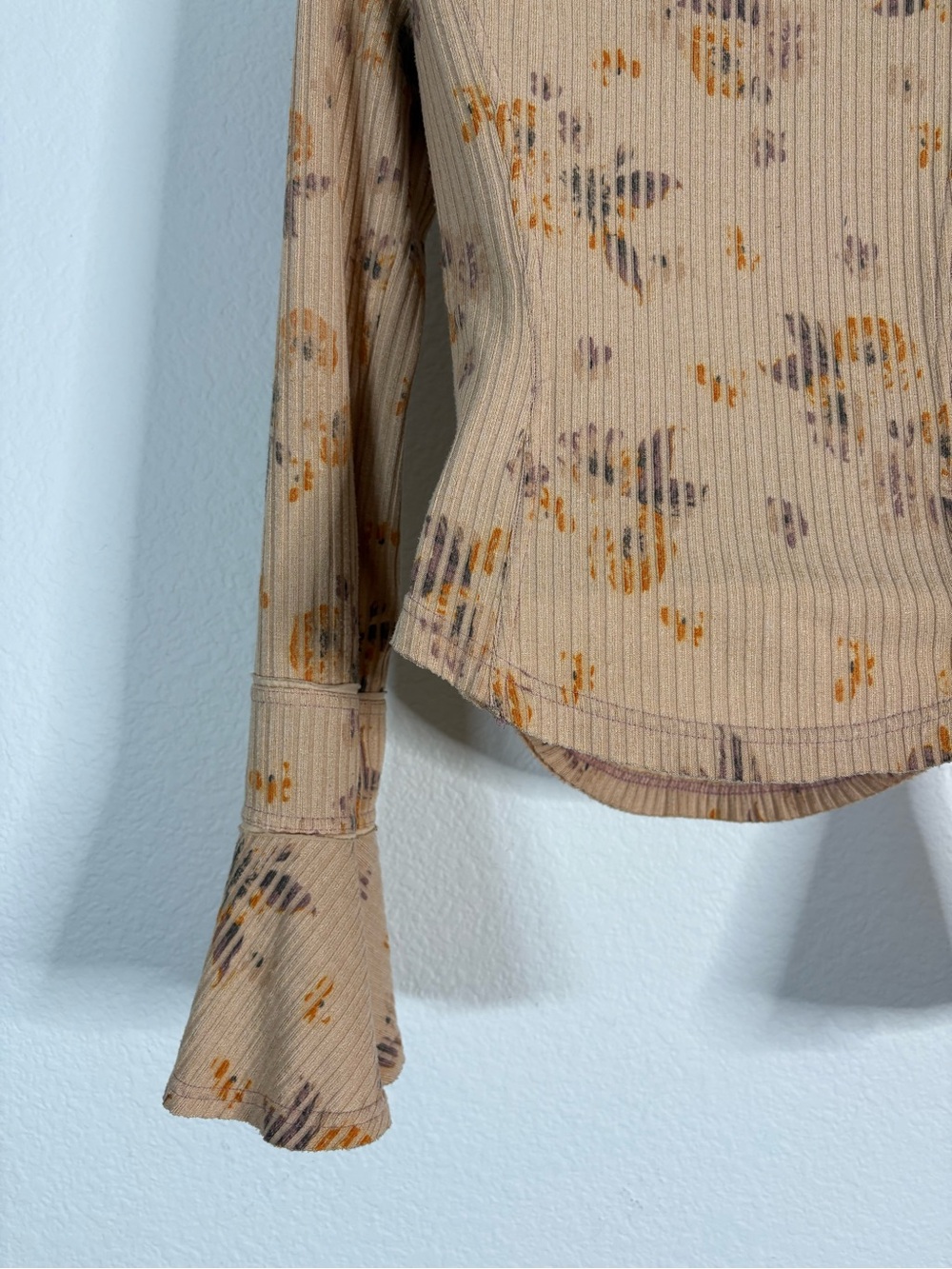 Free People Layer Me Long Sleeve Ribbed Henley Floral Medium Peach Boho - Picture 8 of 15